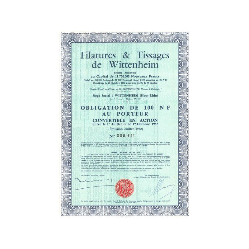 Filatures & Tissages de Wittenheim (Obl 100 NF)