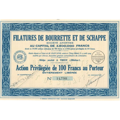 Filatures de Bourrette et de Schappe (Act Priv 100 F)