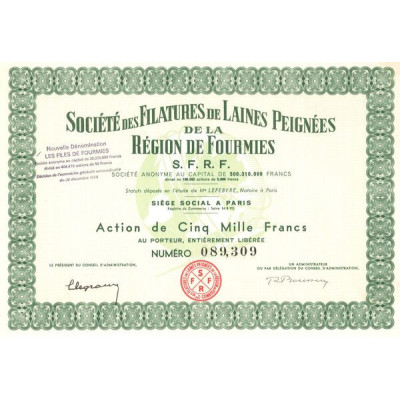 Sté des Filatures de Laines Peignées de la Région de Fourmies S.F.R.F (Act 5000 F)