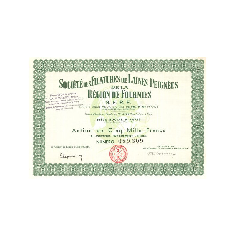 Sté des Filatures de Laines Peignées de la Région de Fourmies S.F.R.F (Act 5000 F)