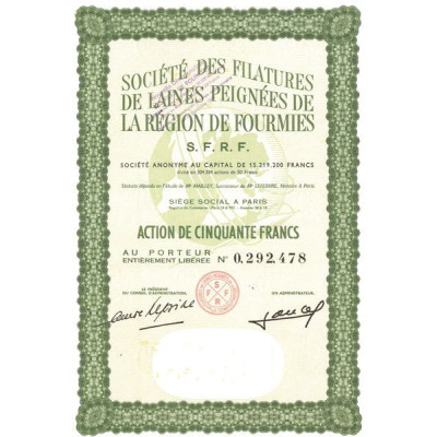 Sté des Filatures de Laines Peignées de la Région de Fourmies S.F.R.F (Act 50 F)