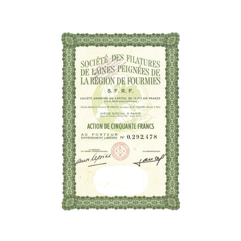 Sté des Filatures de Laines Peignées de la Région de Fourmies S.F.R.F (Act 50 F)