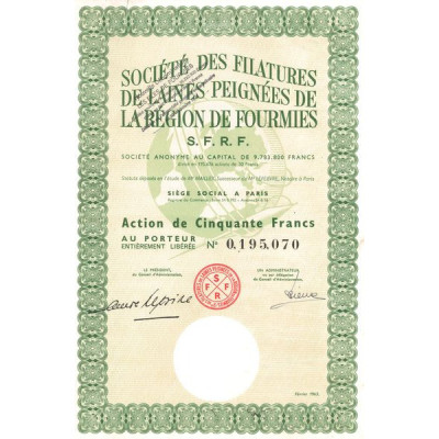 Sté des Filatures de Laines Peignées de la Région de Fourmies S.F.R.F (Act 50 F) (Modele 2) 1963