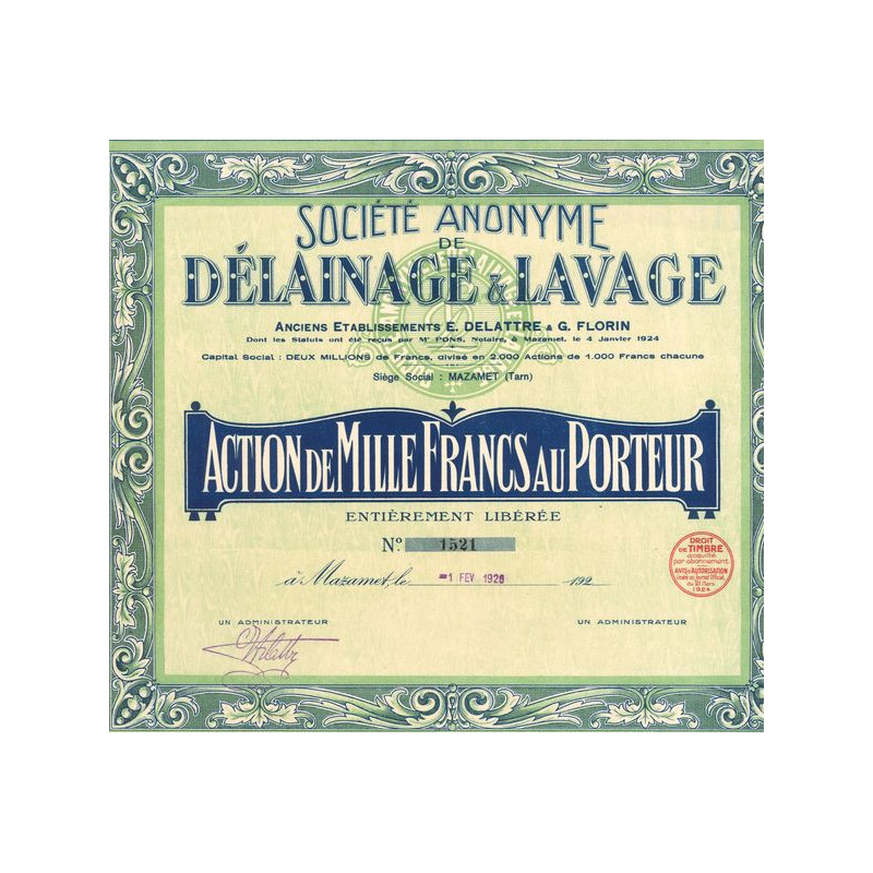 S.A. de Délainage & Lavage (Anc Ets E. Delattre & G. Florin) (Act 1000 F)
