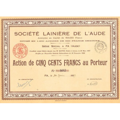 Sté Lainière de l'Aude (Act 500 F)