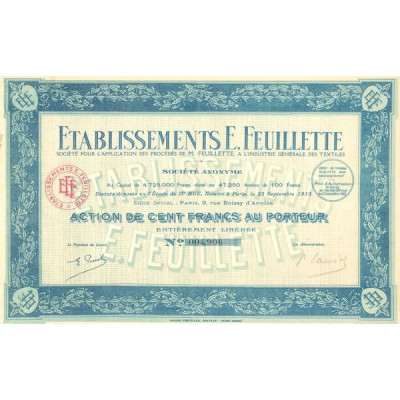 Etablissements E. Feuillette - Sté pour l'Application des Procédés de M. Feuillette à l'Industrie Générale des Textiles (Act 100