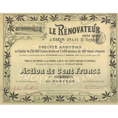 Le Rénovateur S.A. pour le Nettoyage & la Remise à Neuf des Tapis Rideaux & Tentures au moyen des Procédés Brevetés de Mr Collet