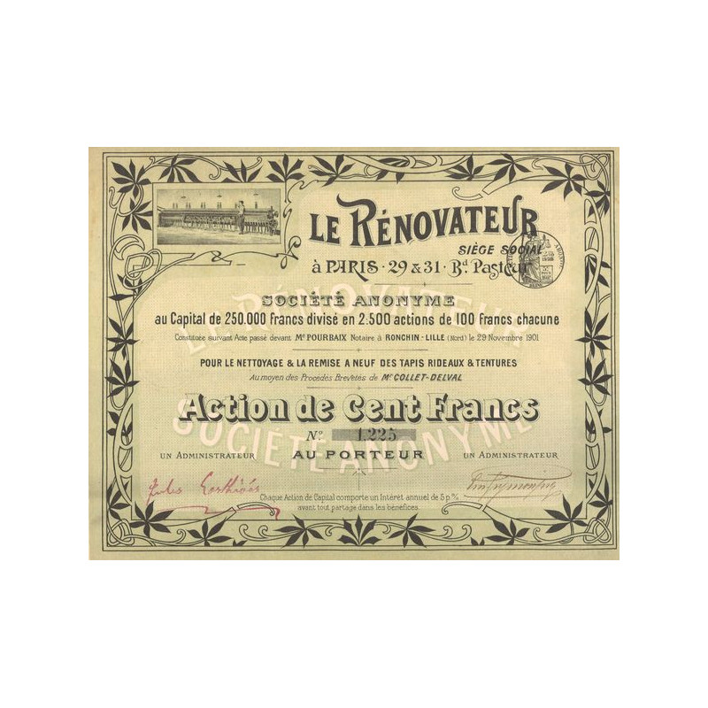 Le Rénovateur S.A. pour le Nettoyage & la Remise à Neuf des Tapis Rideaux & Tentures au moyen des Procédés Brevetés de Mr Collet