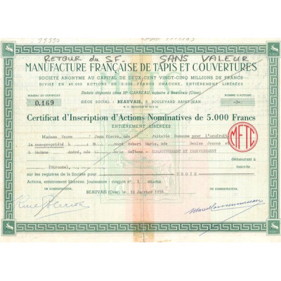 Manufacture Française de Tapis et Couvertures (Certif)