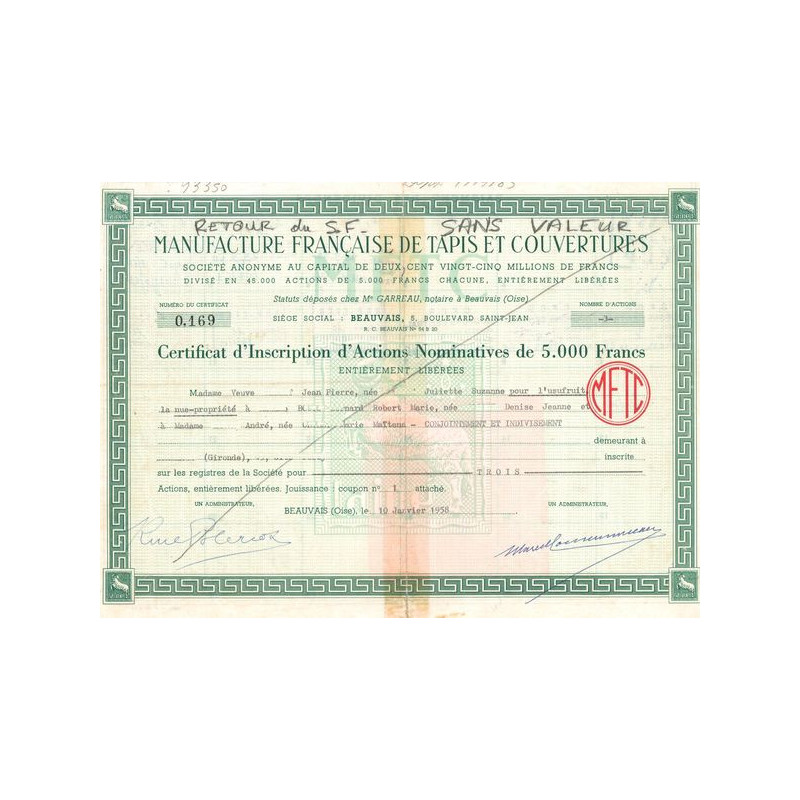 Manufacture Française de Tapis et Couvertures (Certif)