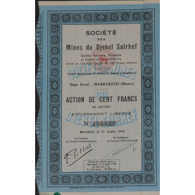 Sté des Mines du Djebel Salrhef (Act 100 bleue foncée) 1945