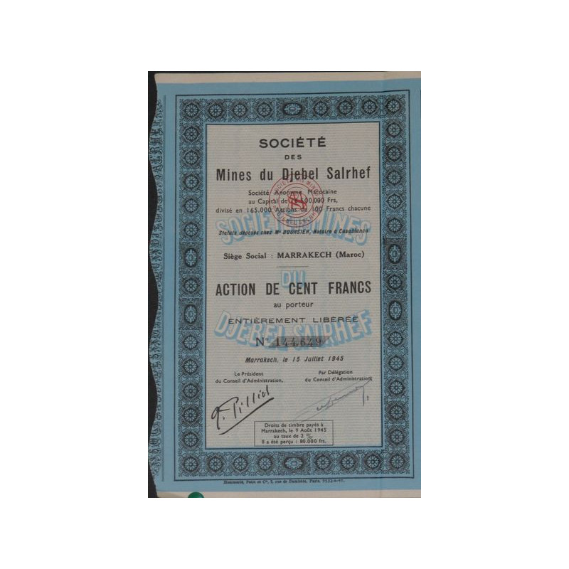 Sté des Mines du Djebel Salrhef (Act 100 bleue foncée) 1945