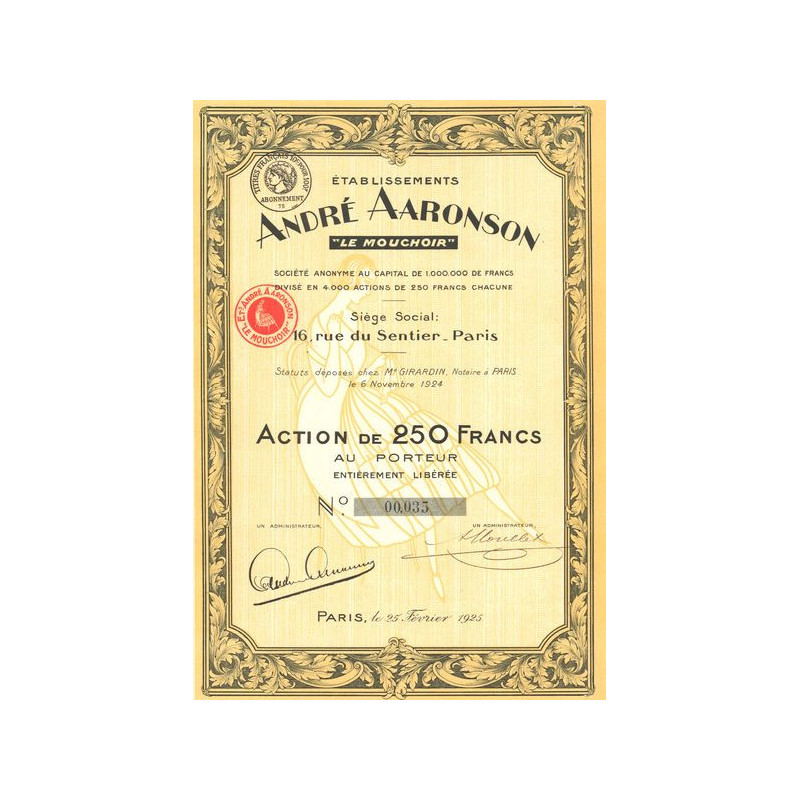 Ets André Aaronson "Le Mouchoir" (Act 250 F)