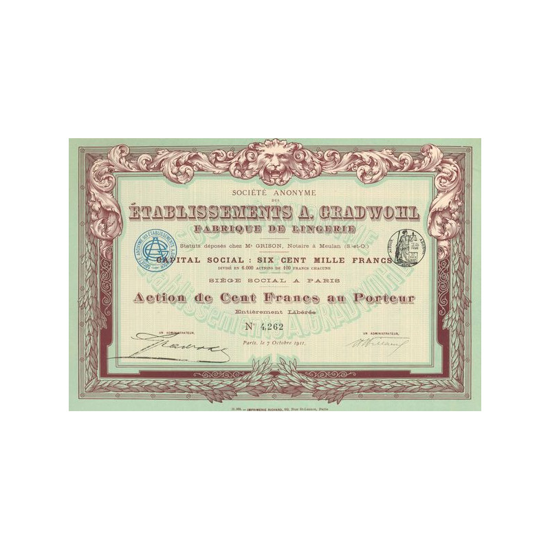 S.A. des Ets A. Gradwohl - Fabrique de Lingerie (Act 100 F)