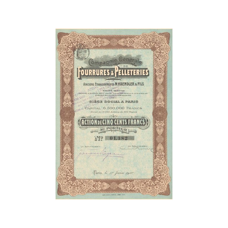 Cie Gale de Fourrures & Pelleteries - Anc Ets N.Haendler & Fils (Act 500 F)
