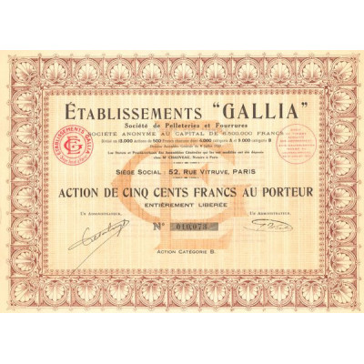Ets "Gallia" Sté de Pelleteries et Fourrures (Act 500 F)