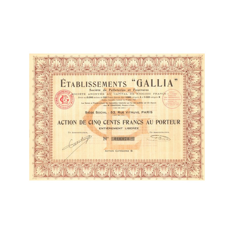 Ets "Gallia" Sté de Pelleteries et Fourrures (Act 500 F)