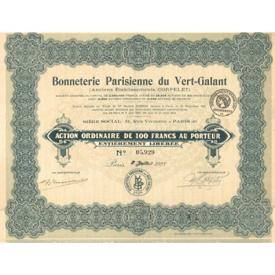 Bonneteries Parisienne du Vert-Galant (Anc Ets Corpelet)(Act O 100 F)