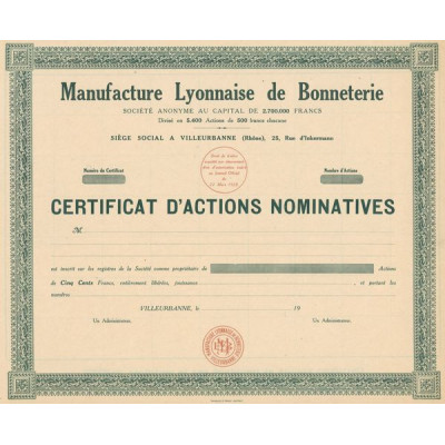 Manufacture Lyonnaise de Bonneterie (Act Nomin) (Blanquette)