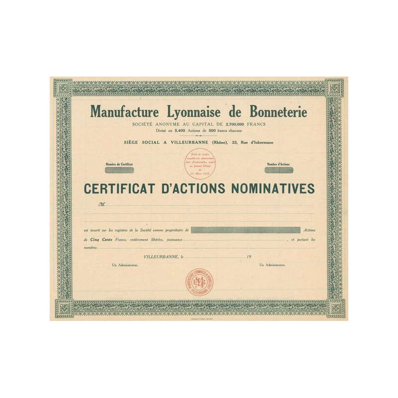 Manufacture Lyonnaise de Bonneterie (Act Nomin) (Blanquette)