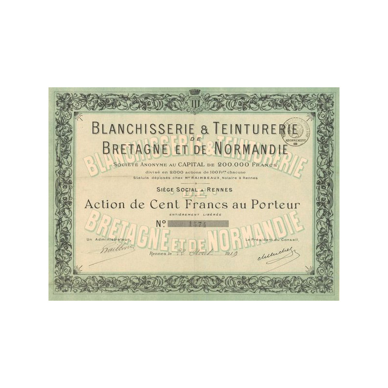 Blanchisserie & Teinturerie de Bretagne et de Normandie (Act 100 F)