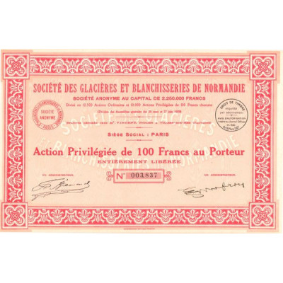 Sté des Glacières et Blanchisseries de Normandie (Act P 100 F)