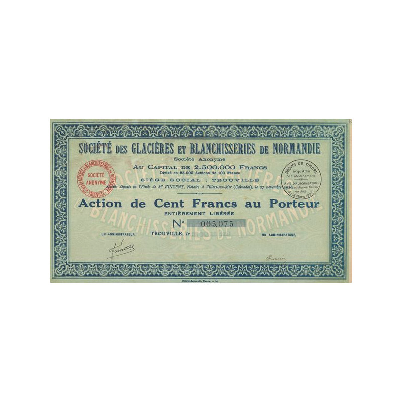 Sté des Glacières et Blanchisseries de Normandie (Act 100 F)