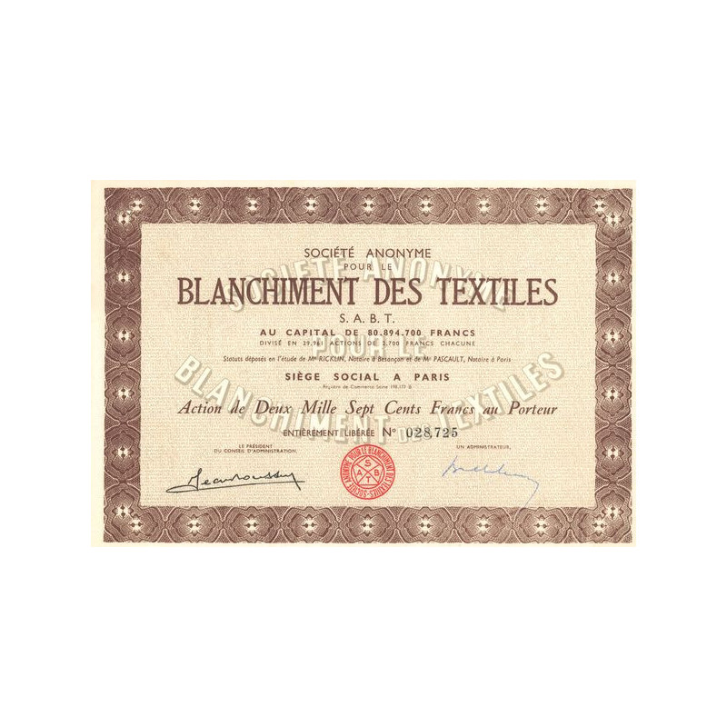 S.A. pour le Blanchiment des Textiles S.A.B.T. (Act 2700 F)