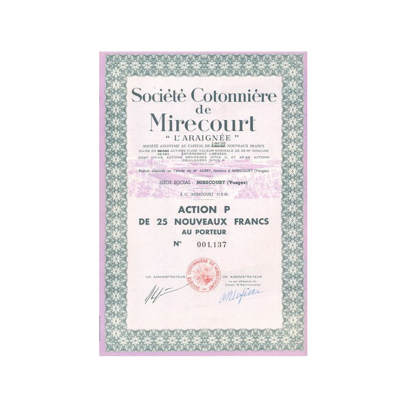 Sté Cotonnière de Mirecourt "L'Araignée" (Act P 25 NF)
