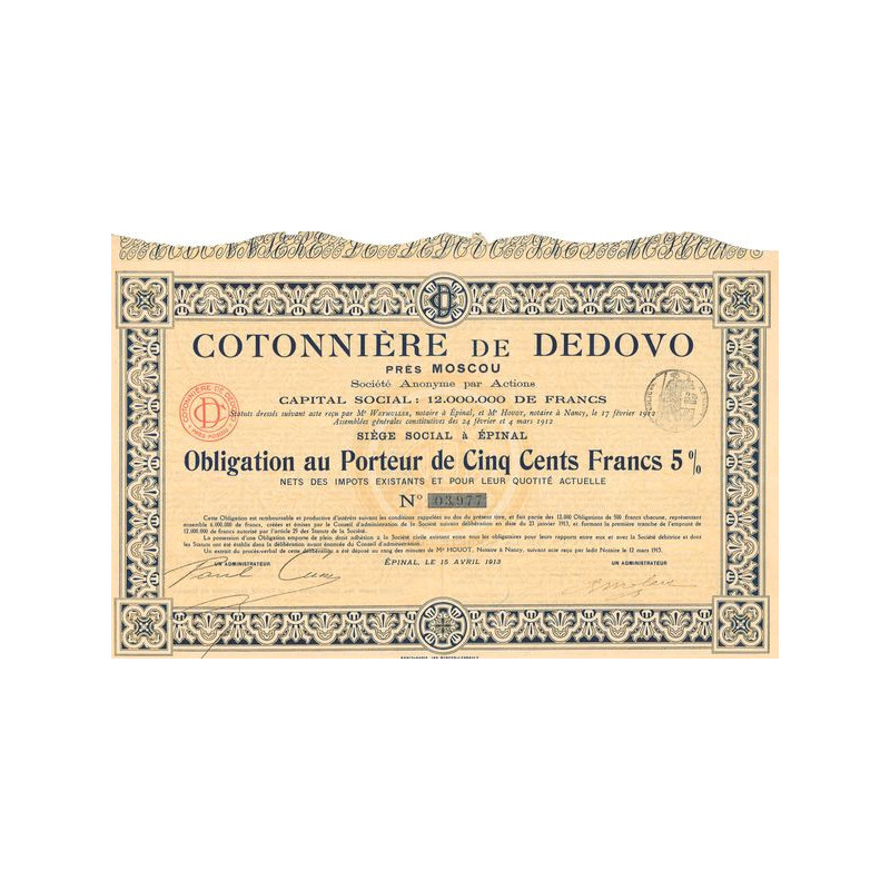 Cotonnière de Dedovo près Moscou (Obl 500 F 5%)