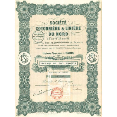 Sté Cotonnière & Linière du Nord (Act 500 F)