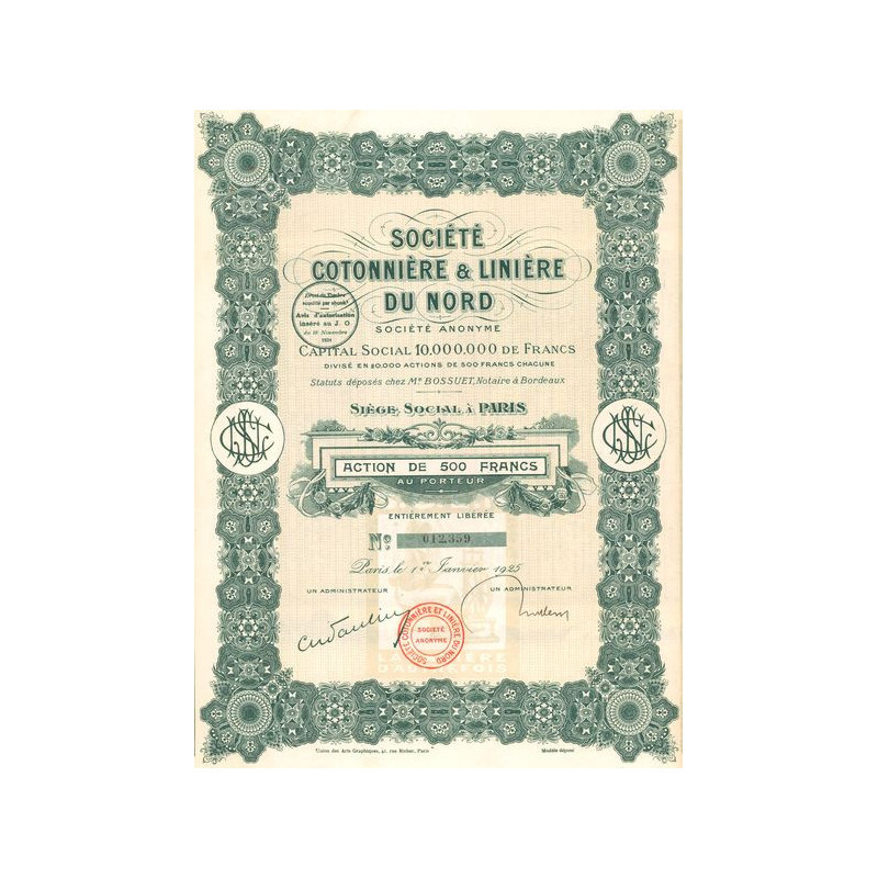 Sté Cotonnière & Linière du Nord (Act 500 F)