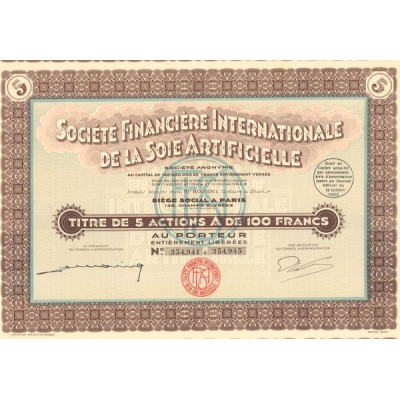 Sté Financière Internationale de la Soie Articielle (Titre 05 Act A 100 F)