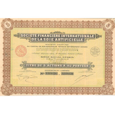 Sté Financière Internationale de la Soie Articielle (Titre 05 Act A 100 F) (Modele 2)