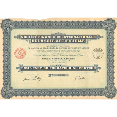 Sté Financière Internationale de la Soie Articielle (1/2 PF)