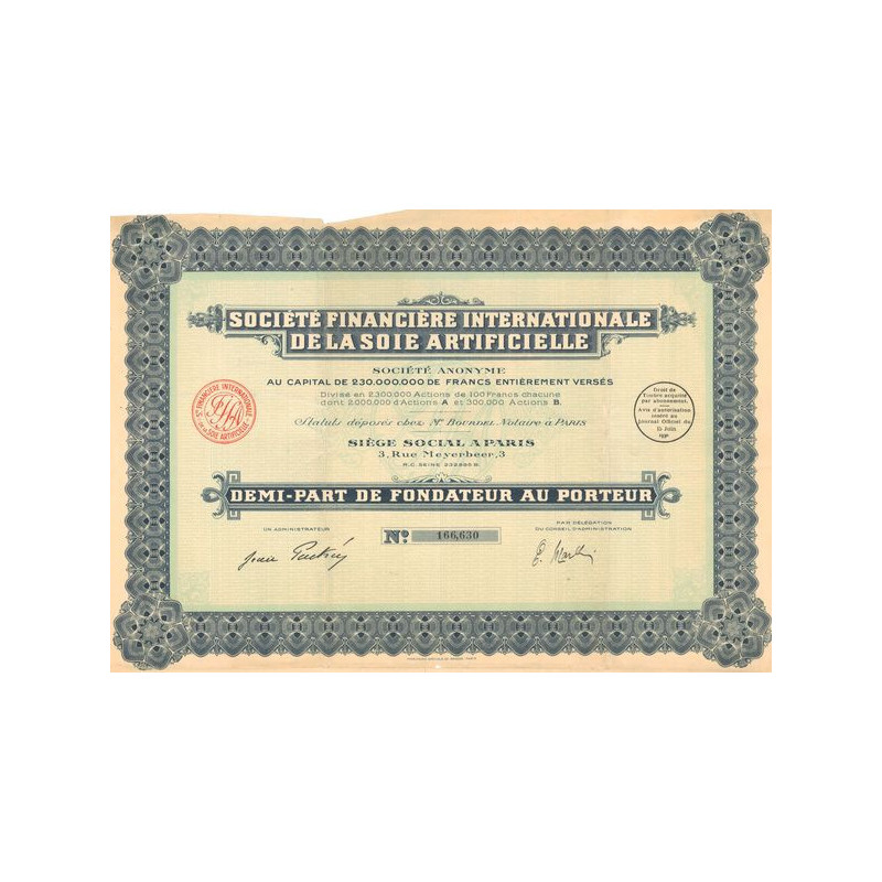 Sté Financière Internationale de la Soie Articielle (1/2 PF)