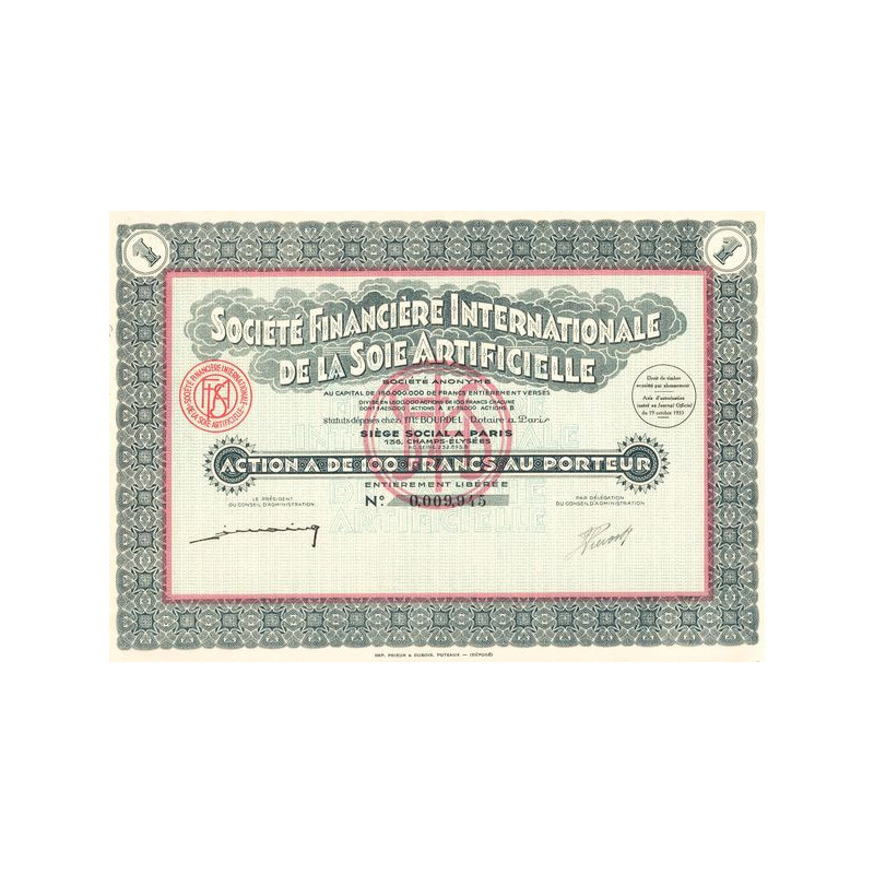 Sté Financière Internationale de la Soie Articielle (Act A 100 F)