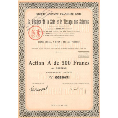 S.A. Franco-Belgare pour la Filature de la Soie et le Tissage des Soieries (Exploitation de la Concession Tchekoff) (Act A 500 F