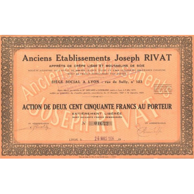 Anciens Ets Joseph Rivat - Apprêts de Crêpe Lisse et Mousseline de Soie (Act 250 F)