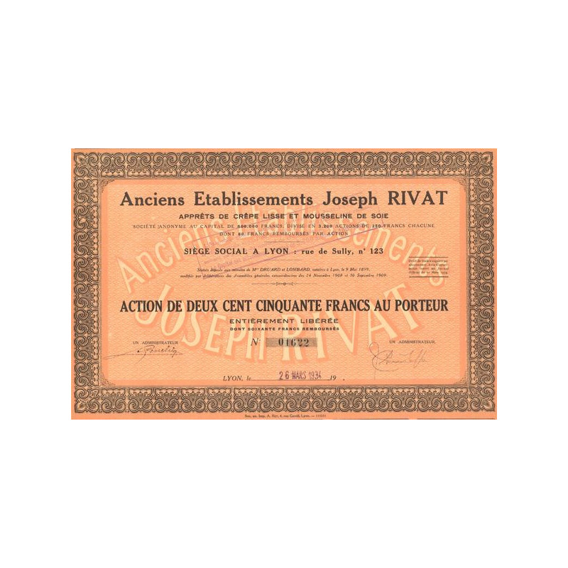 Anciens Ets Joseph Rivat - Apprêts de Crêpe Lisse et Mousseline de Soie (Act 250 F)