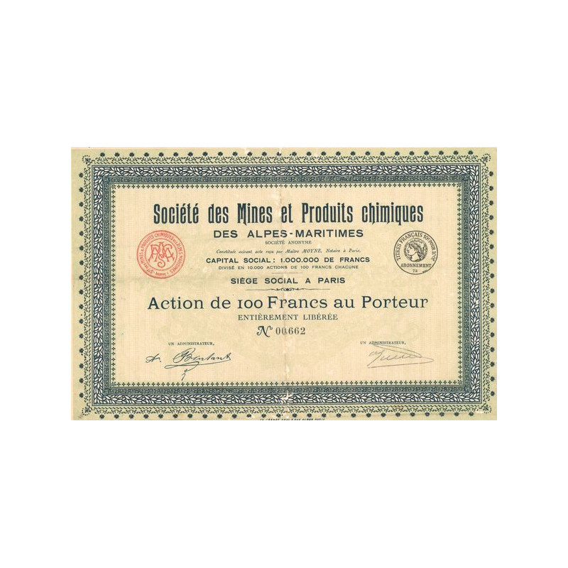 Sté des Mines et Produits Chimiques des Alpes-Maritimes (Act 100 F)