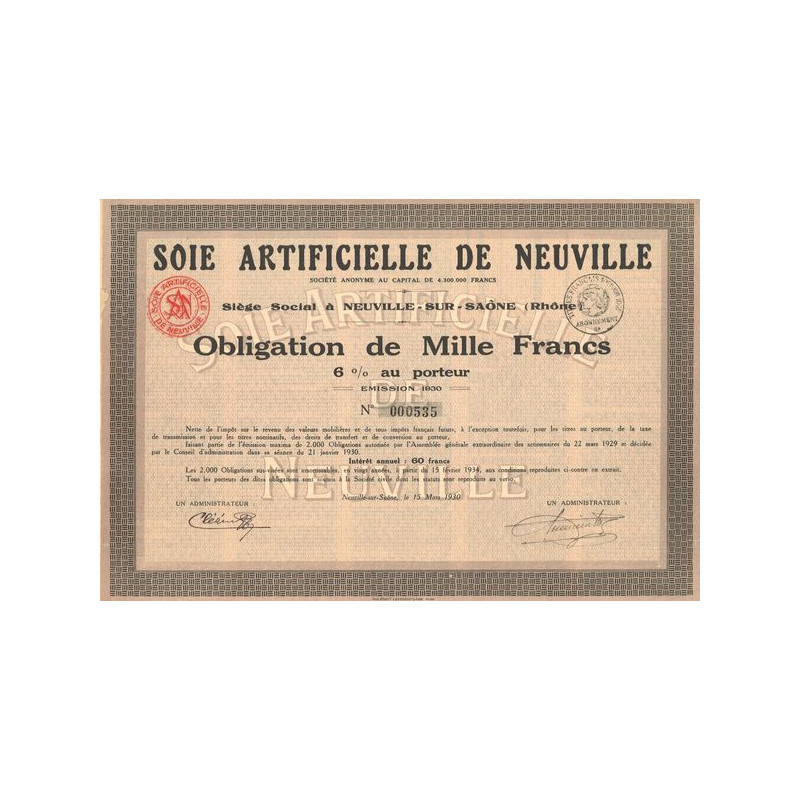 Soie Artificielle de Neuville (Obl 1000 F 6%)