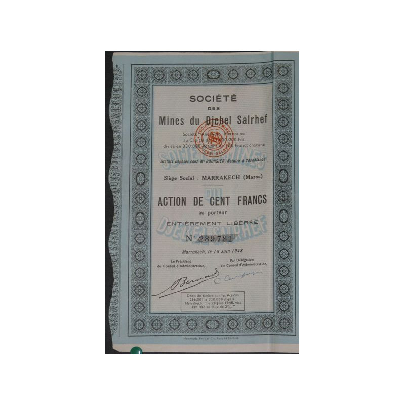 Sté des Mines du Djebel Salrhef (Act 100 bleue claire) 1948