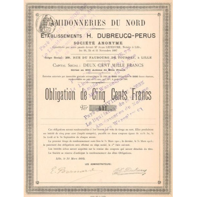 Amidonneries du Nord - Ets H. Dubreucq-Perus (Obl 500 F)