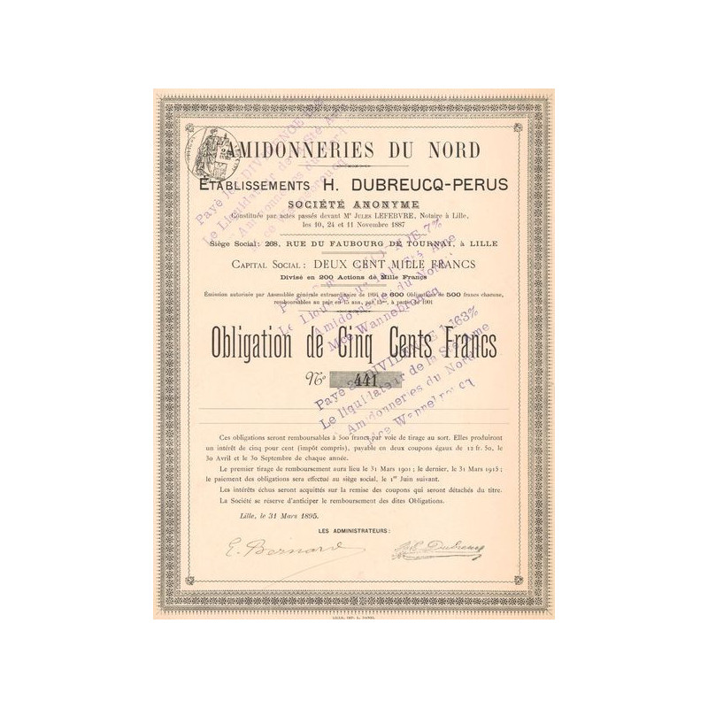 Amidonneries du Nord - Ets H. Dubreucq-Perus (Obl 500 F)