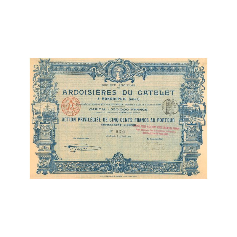 S.A. des Ardoisières du Catelet à Mondrepuis (Aisne) (Act Priv 500 F)
