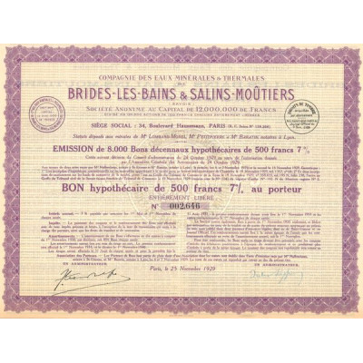 Cie des Eaux Minérales et Thermales de Brides-les-Bains et Salins-Moutiers (Bon 500 F 7%)
