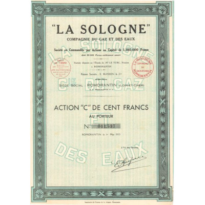 "La Sologne" Cie du Gaz et des Eaux (Act C 100 F)
