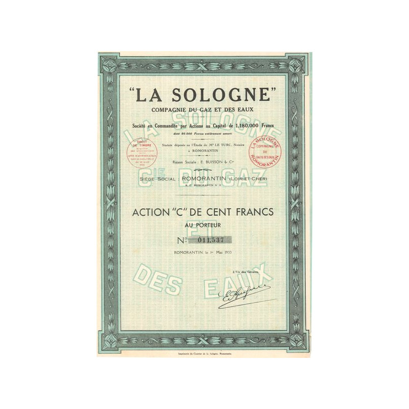 "La Sologne" Cie du Gaz et des Eaux (Act C 100 F)