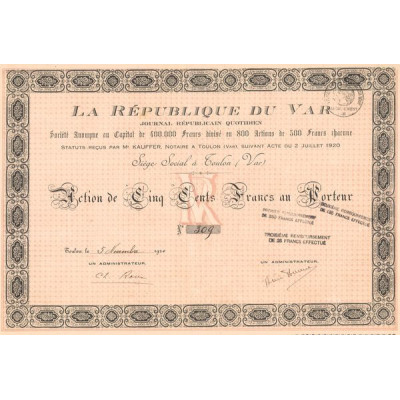 La République du Var - Journal Républicain Quotidien (Act 500 F)